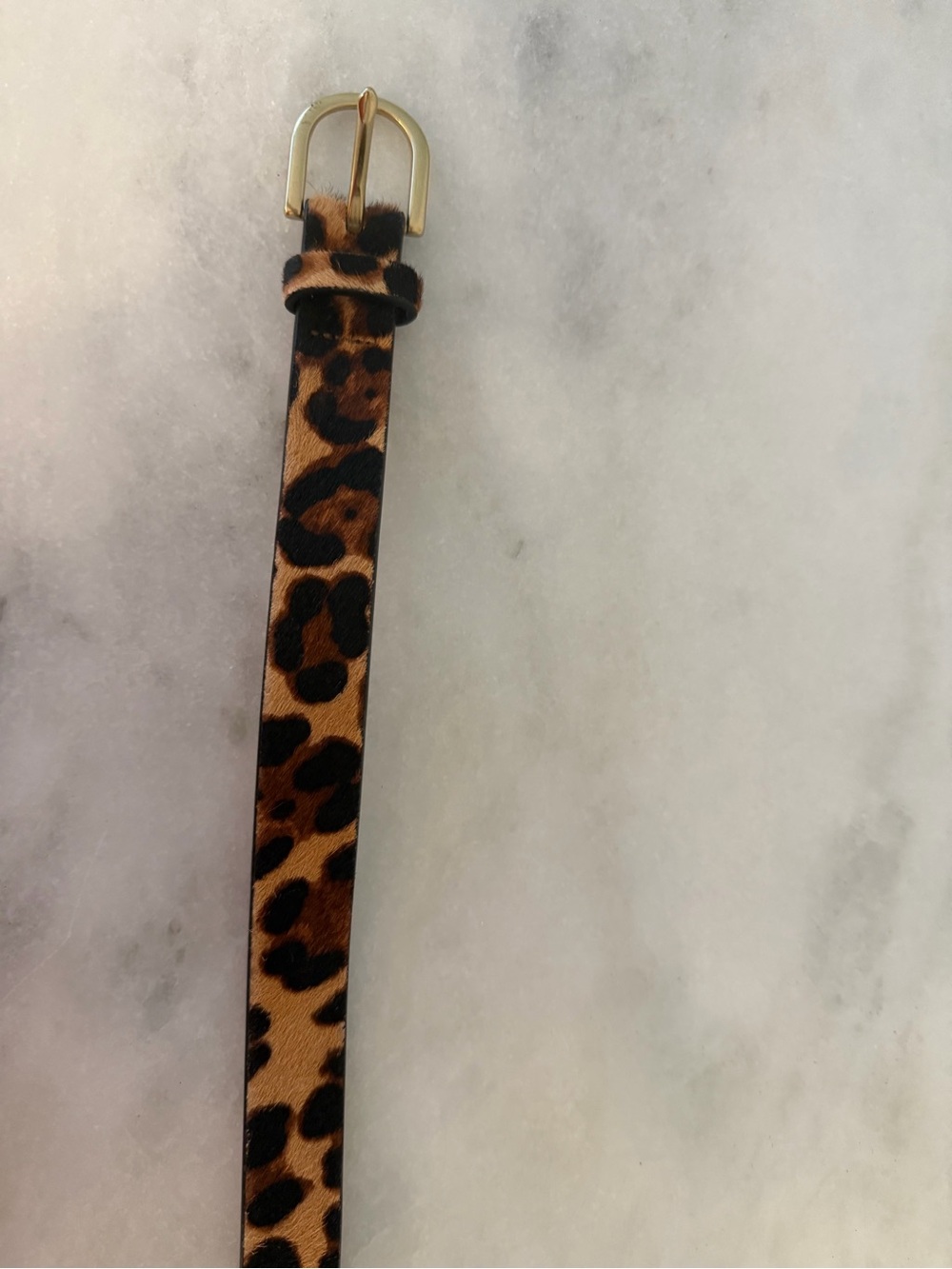 J. Crew Calf Hair Leopard Print Narrow Belt with Gold Buckle - Picture 2 of 4